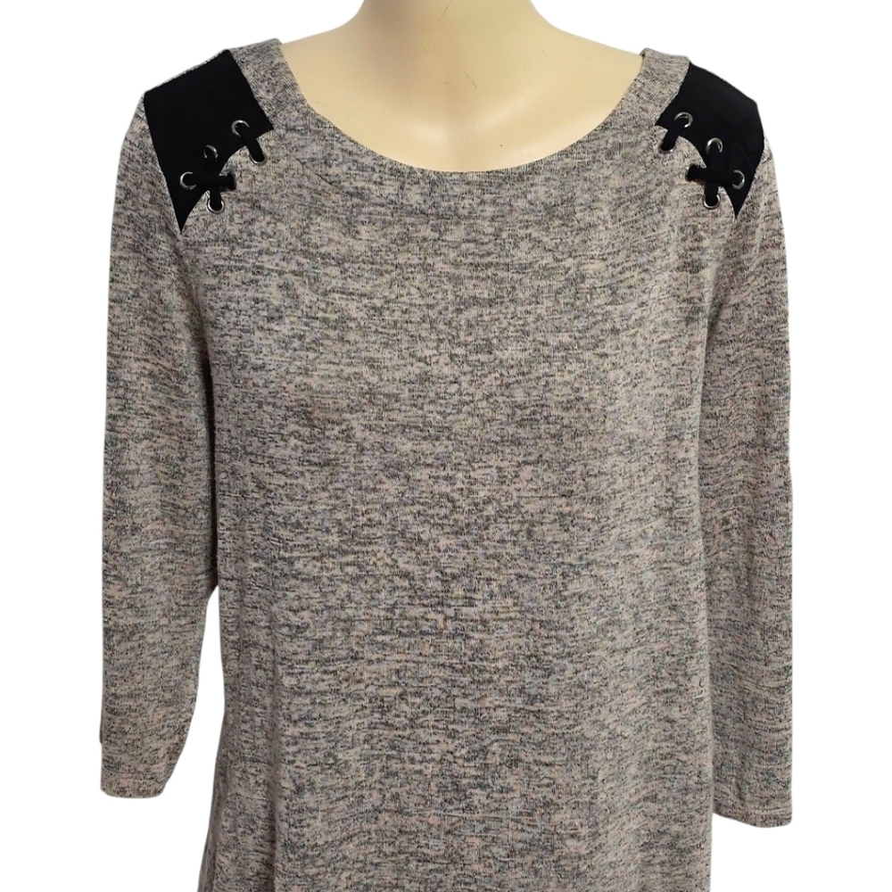Gray Beige Sweater with Black Lace-Up Detail